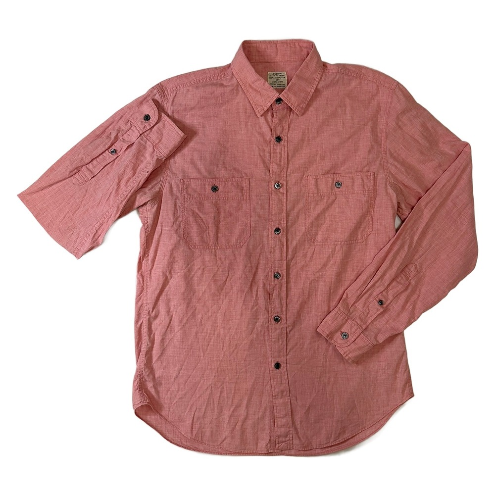 J.Crew Mens 100% Cotton Long Sleeve Workshirt Salmon Pink Medium 28164 FA13